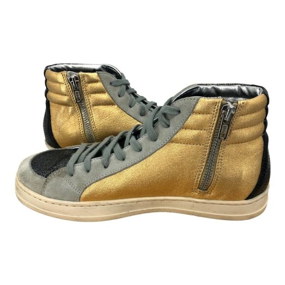 P448 Black + Gold Glitter High top sneakers purple sparkly or grey laces Size 6 - Picture 5 of 16